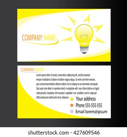 Creative business card template with lamp image. Flat design vector illustration