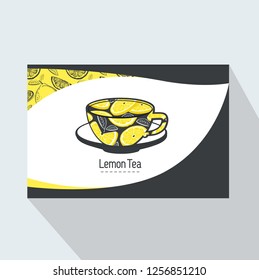 creative business card template with lemon  tea , vector illustration