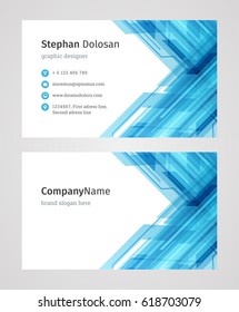 Creative Business Card Template Modern and Clean Corporate Design Style Vector Illustration. Two sides and abstract background blue color.
