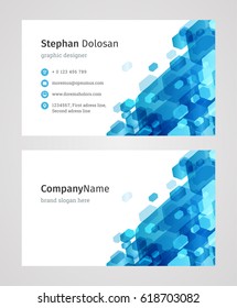Creative Business Card Template Modern and Clean Corporate Design Style Vector Illustration. Two sides and abstract background blue color.