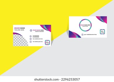 creative business card Template professional card design with image holder and Clean gradient color geometric shape.