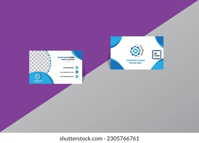 creative business card Template professional card design with image holder and Clean gradient color geometric shape.