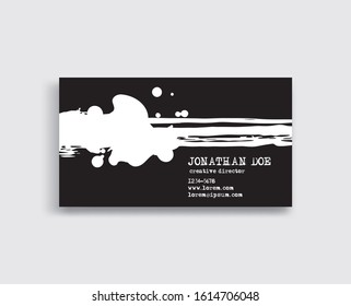 Creative business card templates with minimalistic ink design. Abstract black white ink brush strokes. Vector Illustration.