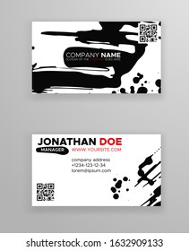 Creative business card templates with minimalistic design. Abstract ink brush strokes. Vector Illustration.