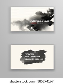 Creative business card templates with minimalistic design. Abstract black ink brush strokes. Vector Illustration.