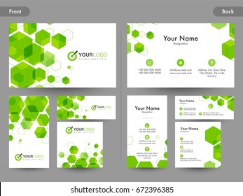 Creative Business Card, Visiting Card or Name Card templates with abstract green hexagonal shapes.