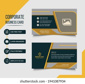 creative business card, yellow business card, corporate business card design in illustrator vector file