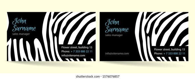 Creative business card. Zebra pattern texture.Template Modern design and Clean Business Card. Vector Illustration. 