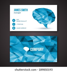 Creative business cards. Vector illustration. Abstract polygonal brain. 