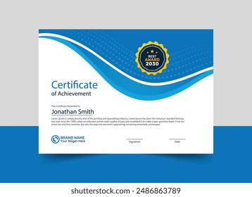 Creative business certificate design in blue color