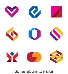 Creative business company logo tape line help care icon set