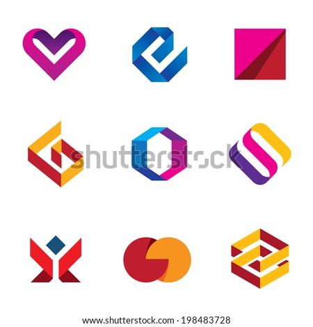Creative business company logo tape line help care icon set