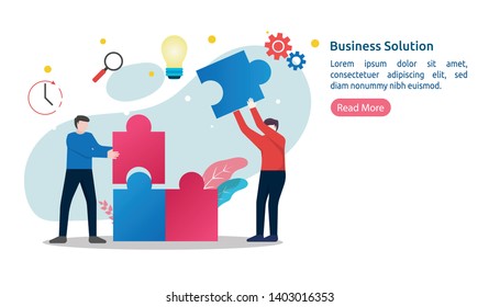 Creative business concept background. Solution and success, strategy and puzzle design, vector illustration, Flat style design, characters connecting puzzle pieces