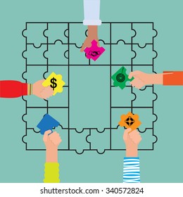 Creative business concept background. Solution and success, strategy and puzzle design, vector illustration