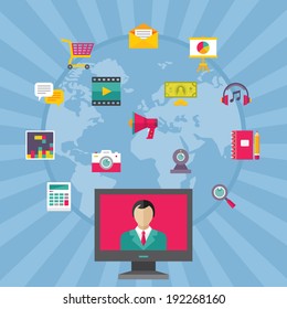 Creative Business Concept - Global Internet - Vector Illustration in Flat Design Style with Icons for presentation, booklet, web site etc. 