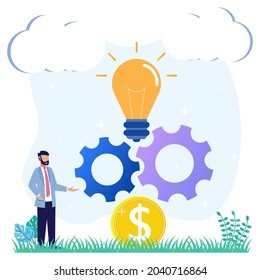 Creative business concept vector illustration. The process of implementing or integrating innovation works. New applications and activations in the manufacturing business.