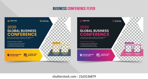 Creative Business Conference Flyer And Invitation Banner Template Design. Annual Corporate Business Workshop, Meeting And Training Promotion Poster. Marketing Horizontal Brochure Layout