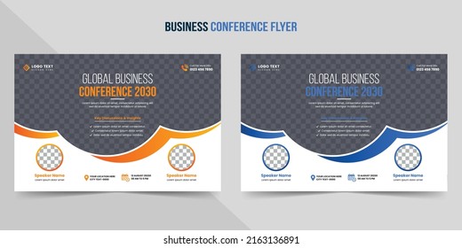 Creative Business Conference Flyer And Invitation Banner Template Design. Annual Corporate Business Workshop, Meeting And Training Promotion Poster. Modern Marketing Horizontal Brochure Layout