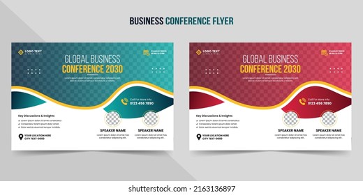 Creative Business Conference Flyer And Invitation Banner Template Design. Annual Corporate Business Workshop, Meeting And Training Promotion Poster. Modern Marketing Horizontal Brochure Layout