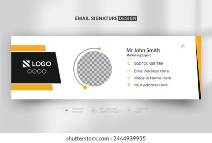 Creative Business Corporate Modern Email Signature Design template. Email signature template design with unique yellow color. business e signature vector design.