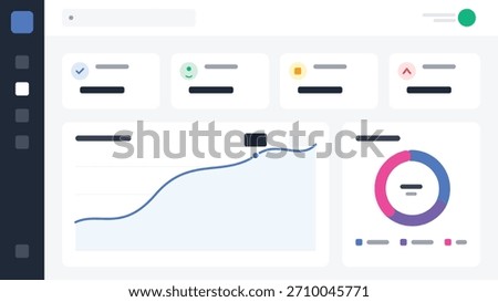 Creative business dashboard interface design with analytic charts of revenue, users, and bounce rate. Vector report with a business panel to evaluate the marketing analytics.