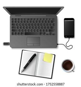 El espacio de trabajo de diseño de negocios creativo se burla del fondo blanco