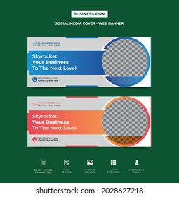 creative business firm social media timeline cover template design with an image placement, two color variant. fully editable, well organized design. vector eps 10 version, web banner. gradient fill
