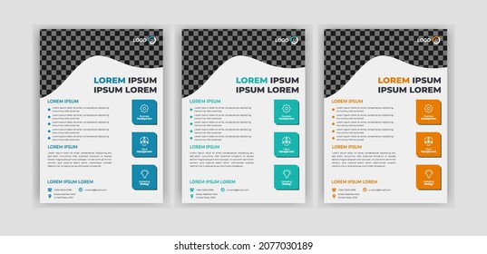 Creative Business Flyer Design template. Blue, Turkish  Orange Color banner Design. Vector Template Brochure, Magazine, Poster, Corporate Business flyer, Portfolio, layout modern in A4 Size.