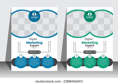 Creative business flyer design template with blue and green color.