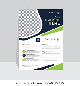 Creative business flyer design template, flyer design pamphlet brochure cover design layout space for photo background, vector template in A4 size.