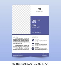 Creative business flyer template in purple color. ready to customize. minimalist business flyer, brochure, template design. A4 size. Easy to use and edit.