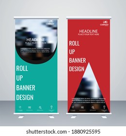 Creative Business Green y color rojo Rolling up Banner de diseño vectorial