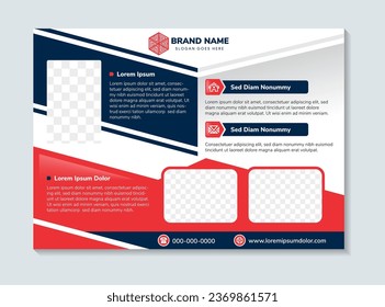 creative business idea banner template design. horizontal layout with white background. diagonal elements with blue and red colors. rectangle space for photo collage. vector illustration