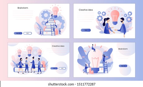 Creative business idea, content development, brainstorming. Screen template for mobile smart phone, landing page, template, ui, web, mobile app, poster, banner, flyer. Modern flat cartoon style.Vector