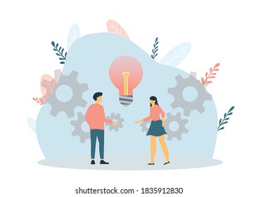 Creative business idea, content development, brainstorming concept. Modern flat cartoon style. Vector illustration.