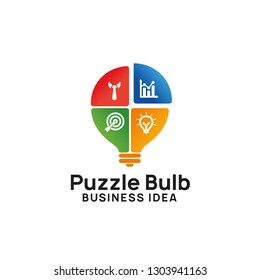 creative business idea logo design template. puzzle bulb icon symbol designs