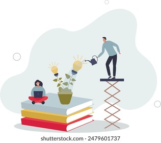 Creative business idea.research and development.grow light bulb.flat illustration