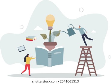 Creative business idea.research and development.grow light bulb.flat characters.
