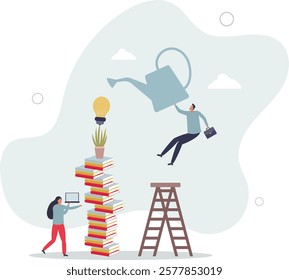 Creative business idea.research and development.grow light bulb.flat characters.