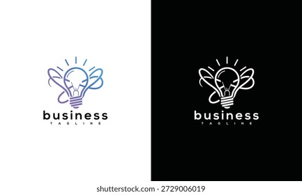 Ideas creativas de negocios ilustradas con bombillas y alas que simbolizan la innovación y el espíritu empresarial en los gráficos modernos