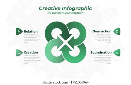 Creative business infographic with arrow shape and icon design. Nature green color palette. Vector illustration eps10.