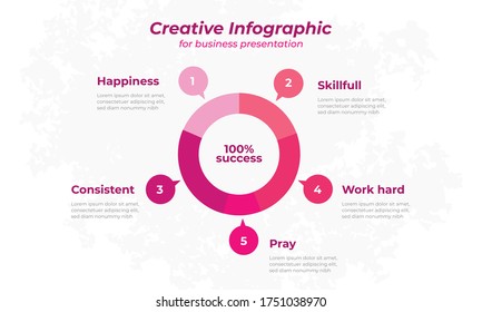 Creative business infographic with circle shape and icon design. Best pink color palette. Vector illustration eps10.