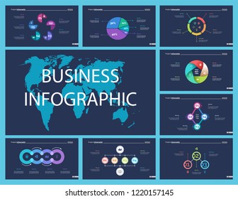 Creative business infographic design for development concept. Can be used for workflow layout, annual report, web design. Process chart, option chart, flowchart, donut chart, organizational graph