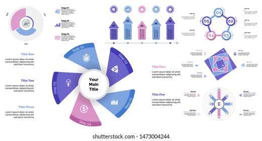 Creative business infographic design for development concept. Can be used for workflow layout, annual report, web design. Process chart, option chart, flowchart, donut chart, organizational graph