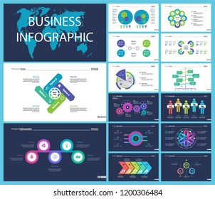 Creative business infographic design for management concept. Can be used for workflow layout, annual report, web design. Process chart, option chart, flowchart, donut chart, comparison, bar graph