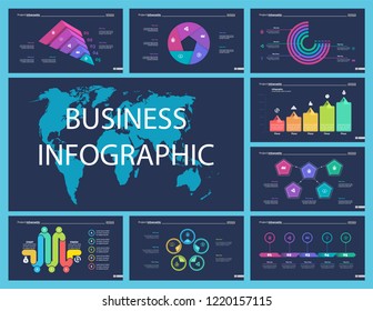 Creative business infographic design for startup concept. Can be used for business project, annual report, web design. Option chart, process chart, organizational chart, donut diagram, flowchart
