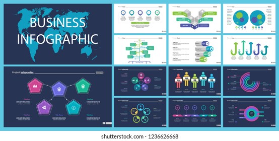 Creative business infographic design for startup concept. Can be used for business project, annual report, web design. Option chart, process chart, organizational chart, donut diagram, flowchart