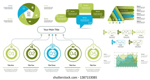 Creative business infographic design for startup concept. Can be used for business project, annual report, web design. Option chart, process chart, organizational chart, donut diagram, flowchart