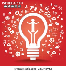 Creative Business Infographic elements with glossy bulb for Idea concept.
