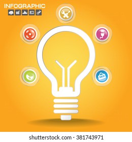 Creative Business Infographic elements with glossy bulb for Idea concept.